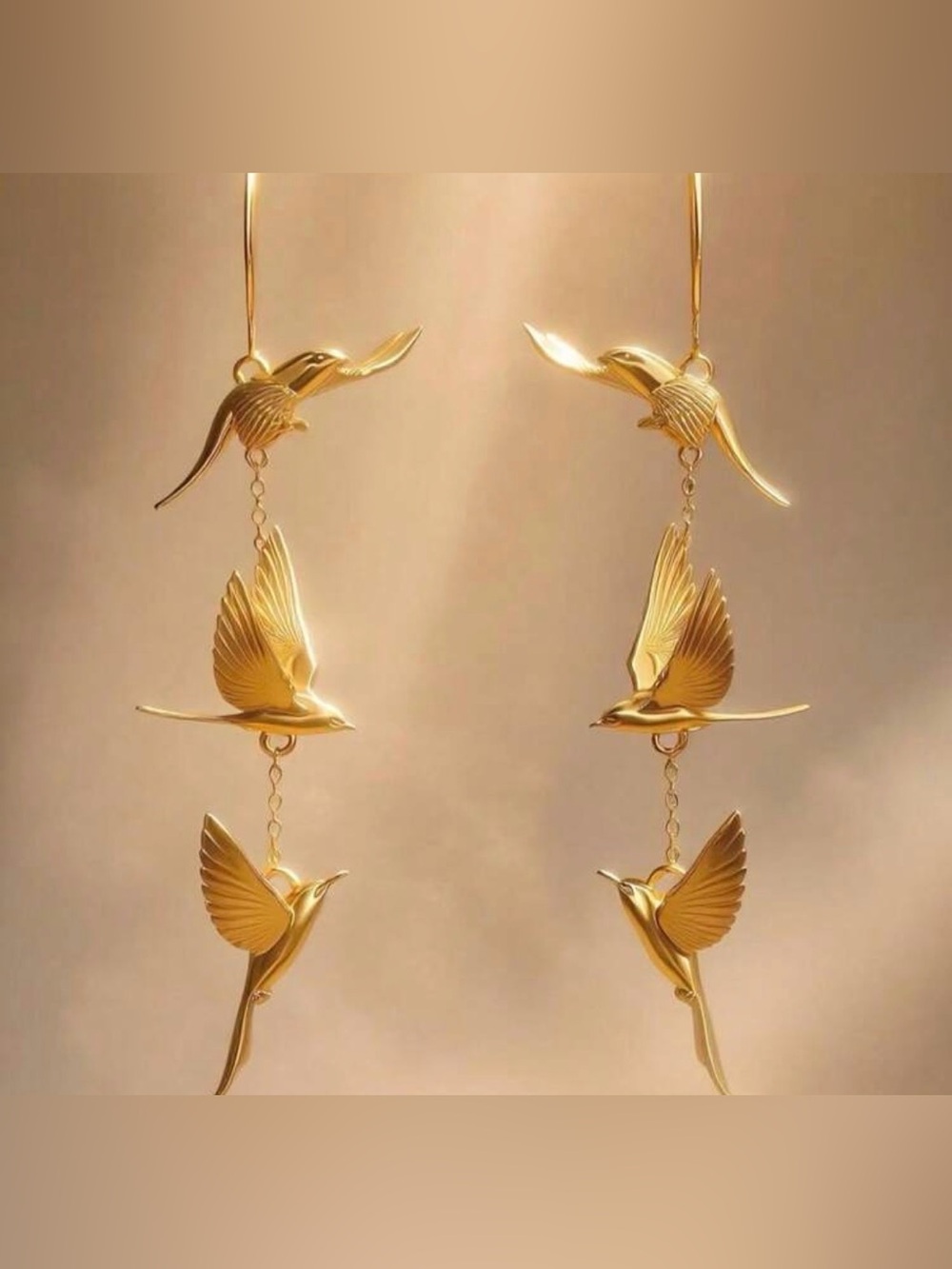 Gold Bird Drop Earrings Q1126 - Picture 2 of 4